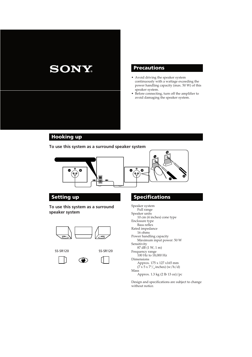 Sony SS-SR120 User Manual | 1 page