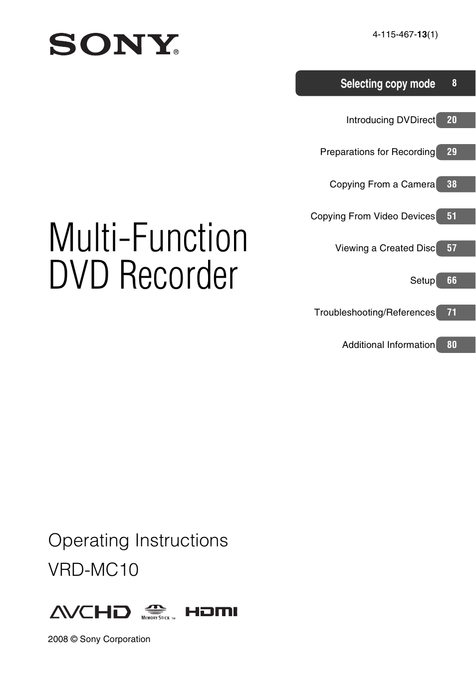 Sony VRD-MC10 User Manual | 84 pages