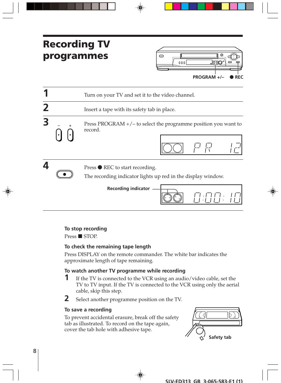 Recording tv programmes | Sony SLV-ED313 User Manual | Page 8 / 20