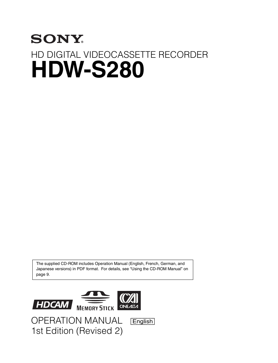Sony HDW-S280 User Manual | 94 pages