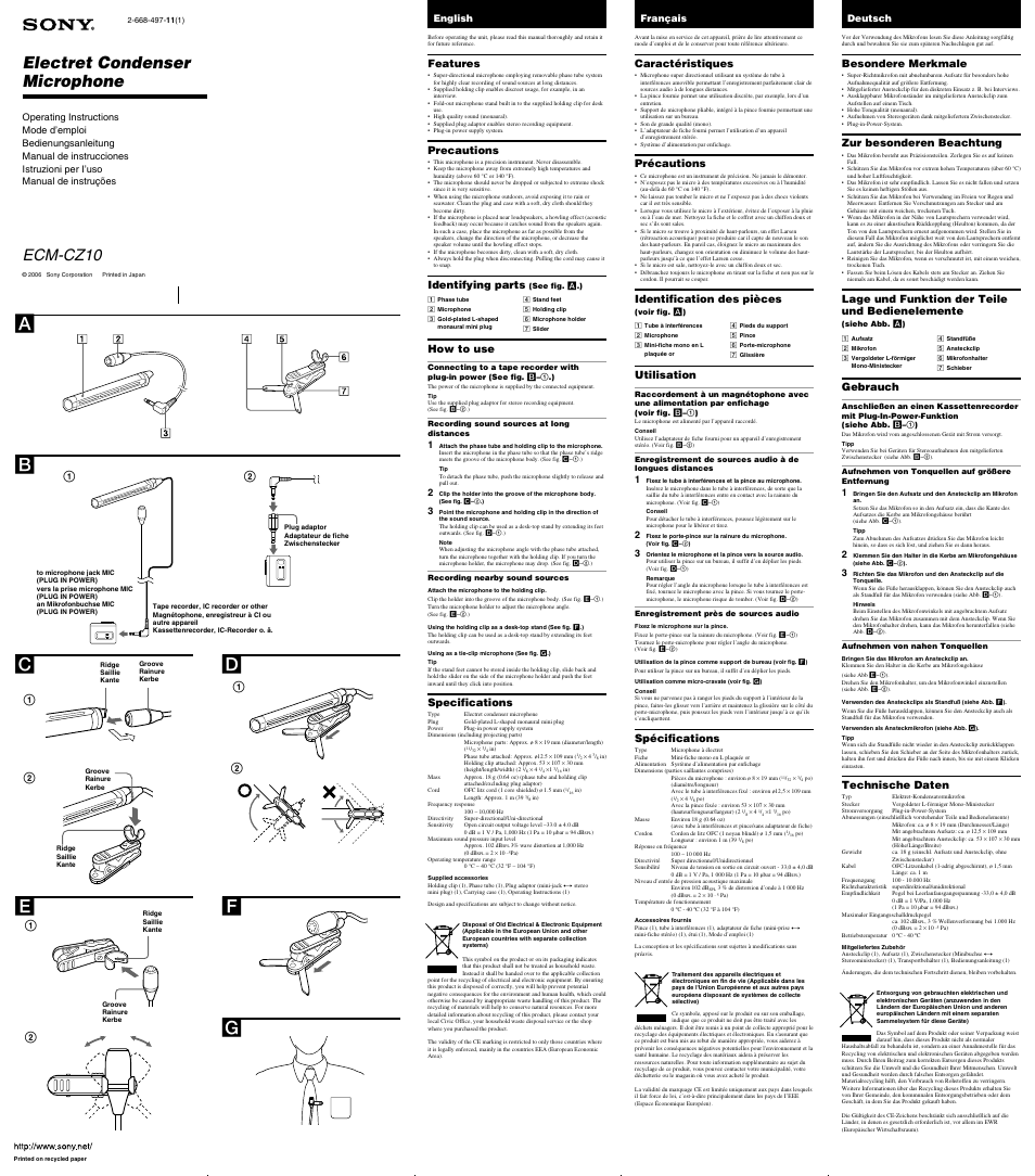 Sony ECM CZ10 User Manual | 2 pages
