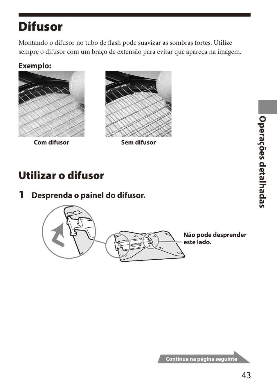 Difusor, Utilizar o difusor 1, O per aç ões detalhadas | Sony HVL-MT24AM User Manual | Page 103 / 295