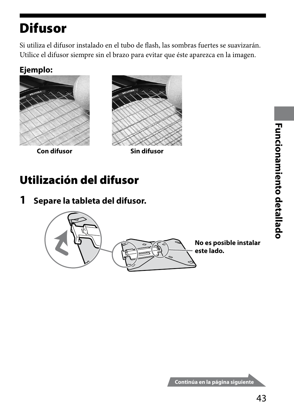 Difusor, Utilización del difusor 1, Funcionamien to detallado | Sony HVL-MT24AM User Manual | Page 161 / 295