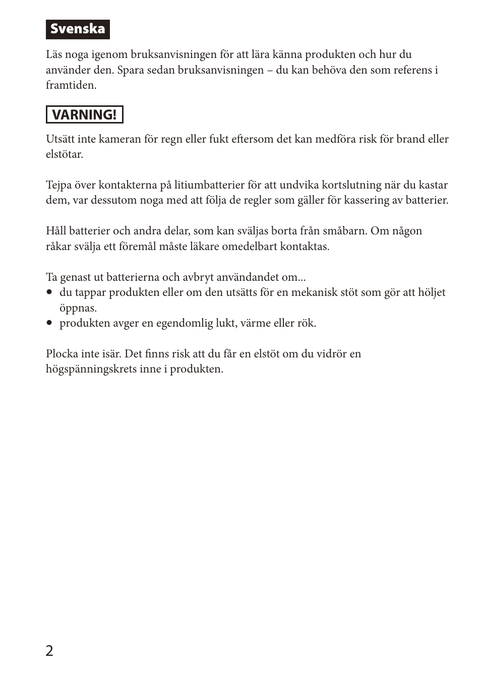 Svenska, Varning | Sony HVL-MT24AM User Manual | Page 178 / 295