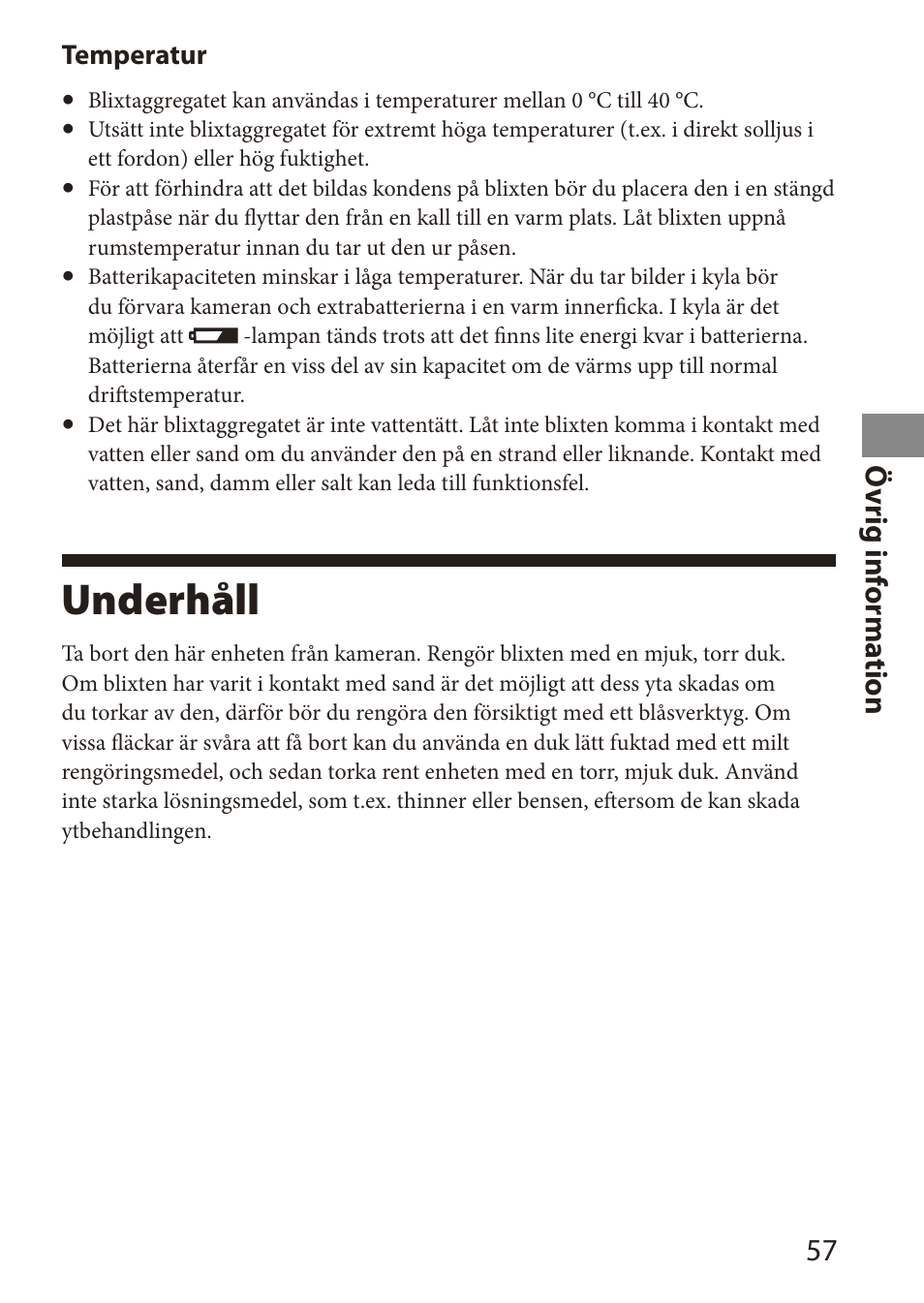 Underhåll, Ö vrig inf orma tion | Sony HVL-MT24AM User Manual | Page 233 / 295