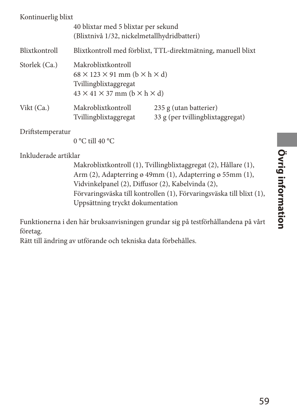 Ö vrig inf orma tion | Sony HVL-MT24AM User Manual | Page 235 / 295