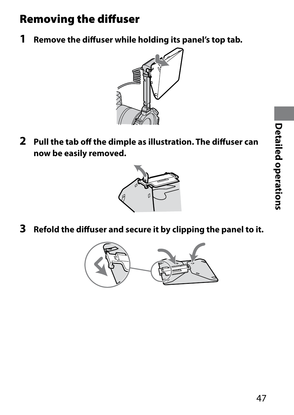 Removing the diffuser 1 | Sony HVL-MT24AM User Manual | Page 47 / 295