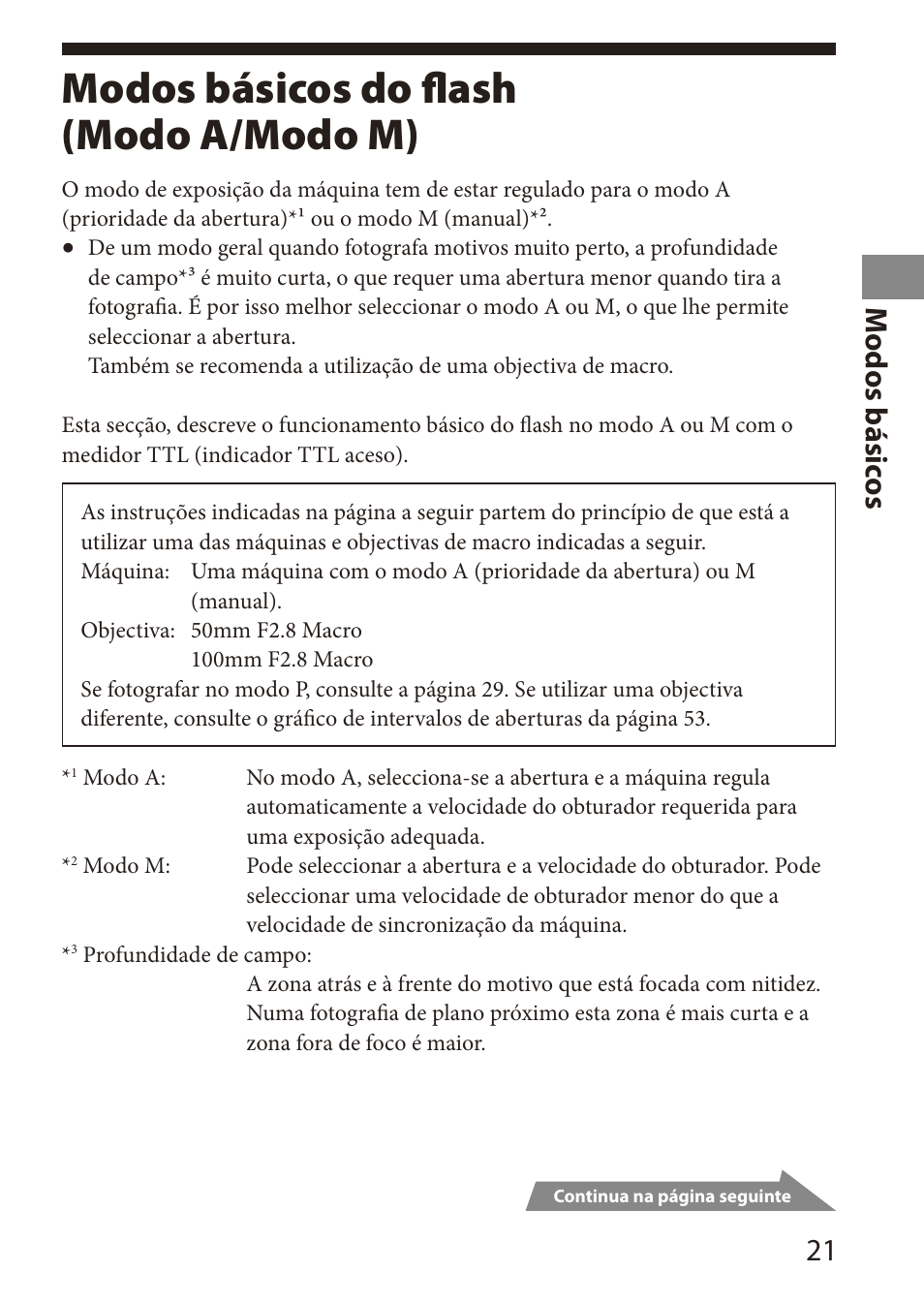 Modos básicos do flash, Modo a/modo m), Modos básicos do flash (modo a/modo m) | 1 m odos básic os | Sony HVL-MT24AM User Manual | Page 81 / 295