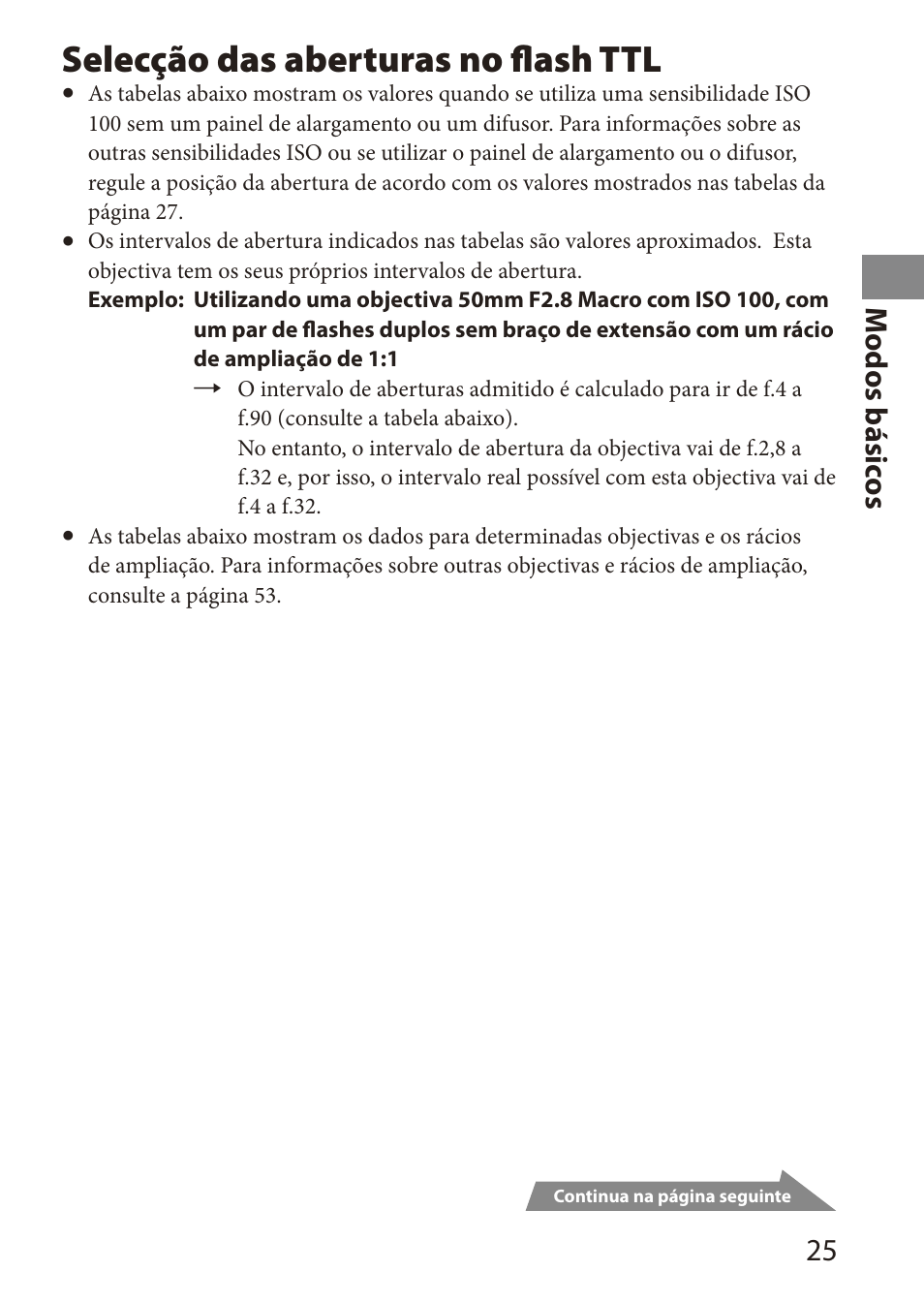 Selecção das aberturas no flash ttl, M odos básic os | Sony HVL-MT24AM User Manual | Page 85 / 295