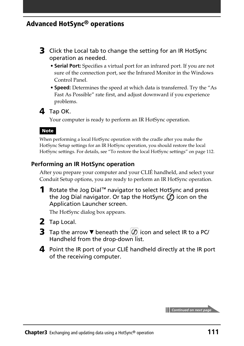 111 advanced hotsync, Operations | Sony PEG-T415G User Manual | Page 111 / 220