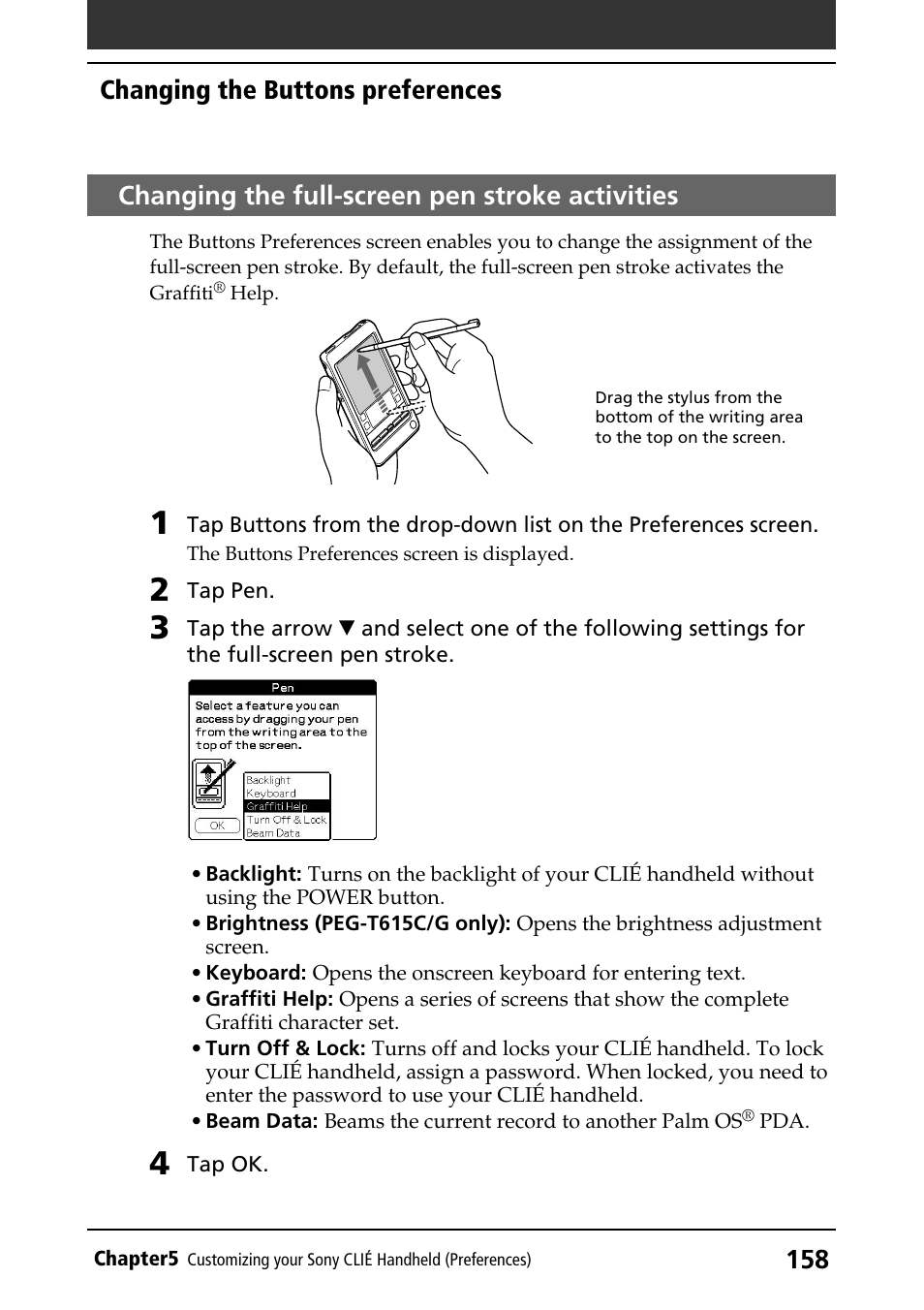 Changing the full-screen pen stroke activities | Sony PEG-T415G User Manual | Page 158 / 220