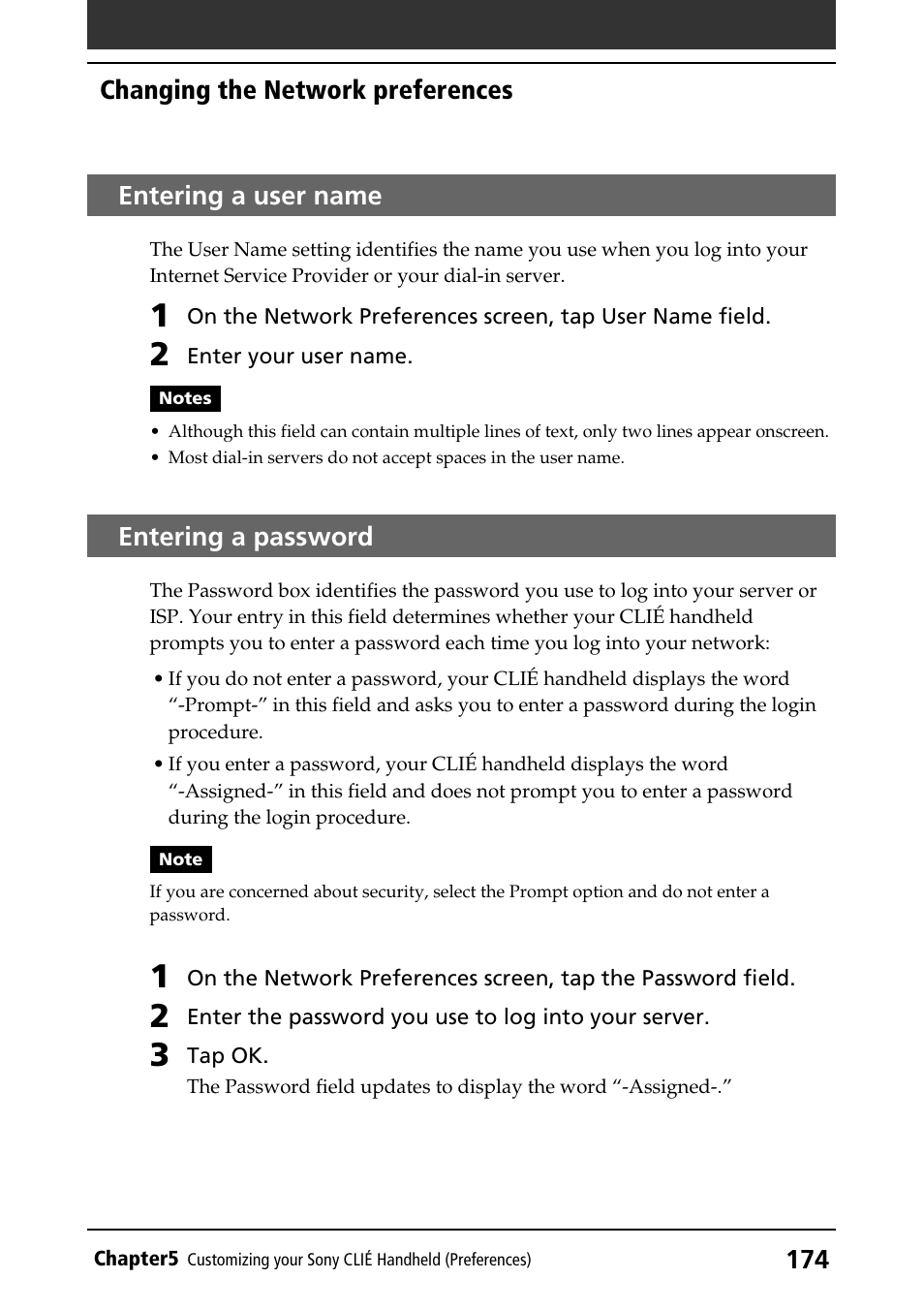 Entering a user name, Entering a password | Sony PEG-T415G User Manual | Page 174 / 220