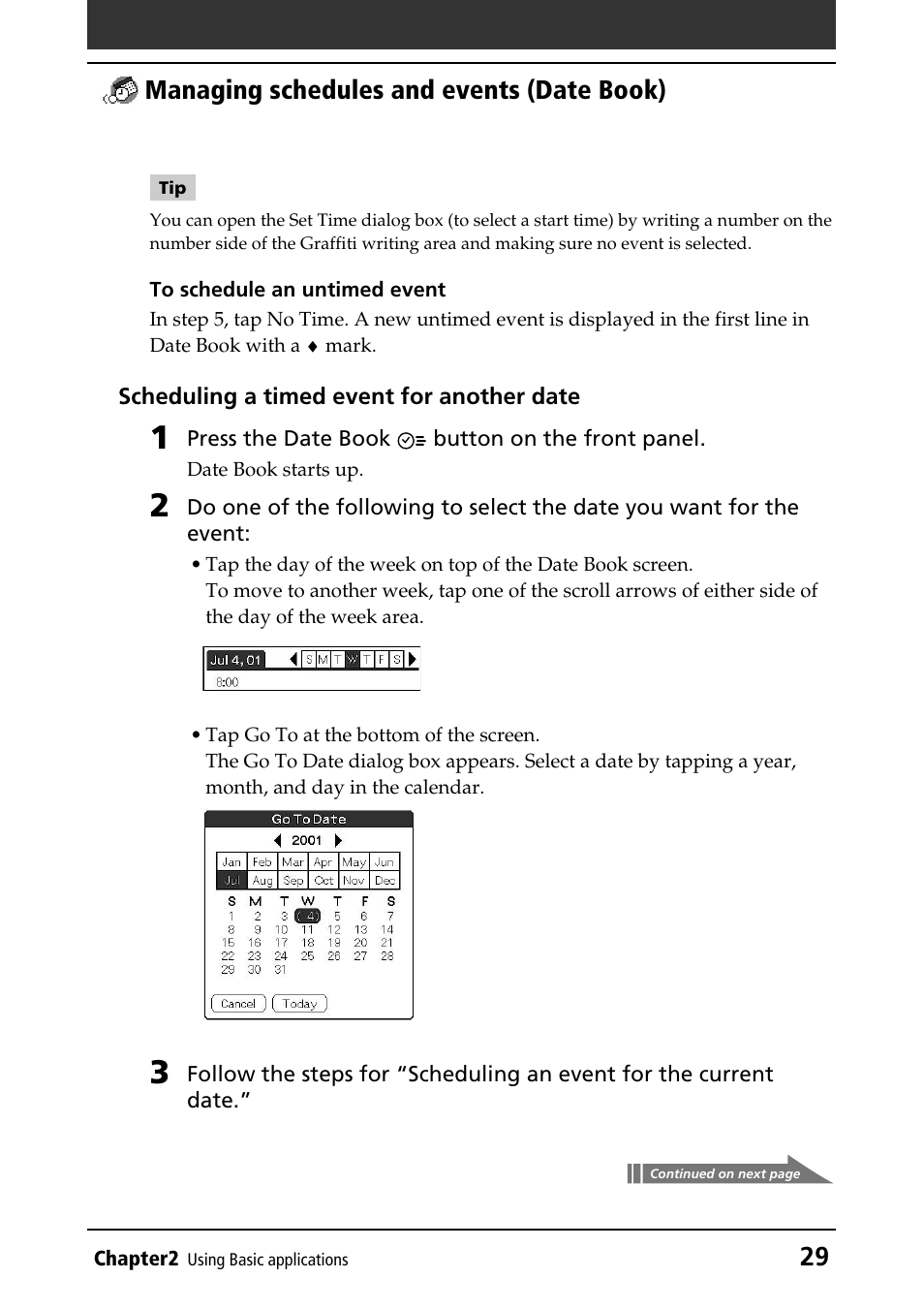 29 managing schedules and events (date book) | Sony PEG-T415G User Manual | Page 29 / 220