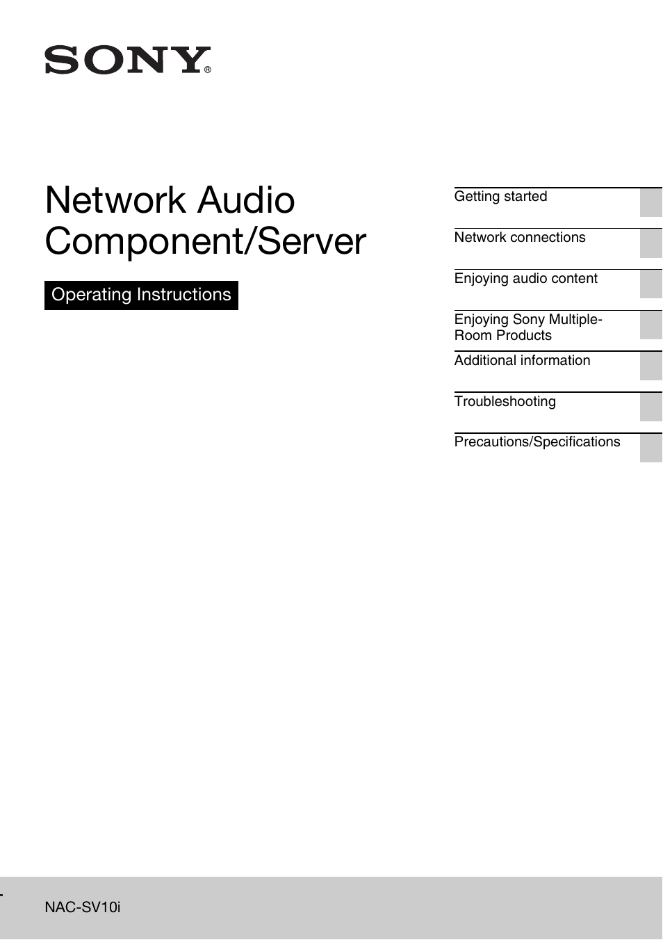 Sony NAC-SV10I User Manual | 92 pages
