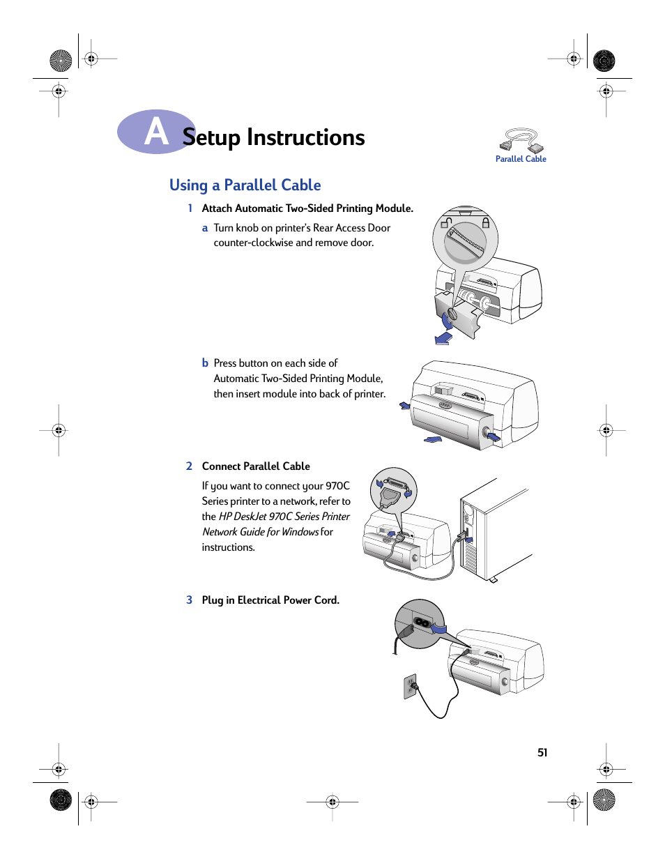 Setup instructions, Using a parallel cable, Appendix a | Sony 970C Series User Manual | Page 58 / 82