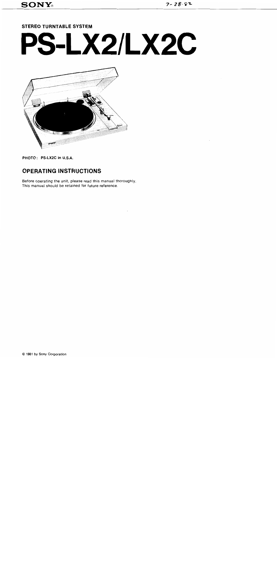 Sony PS-LX2 User Manual | 8 pages