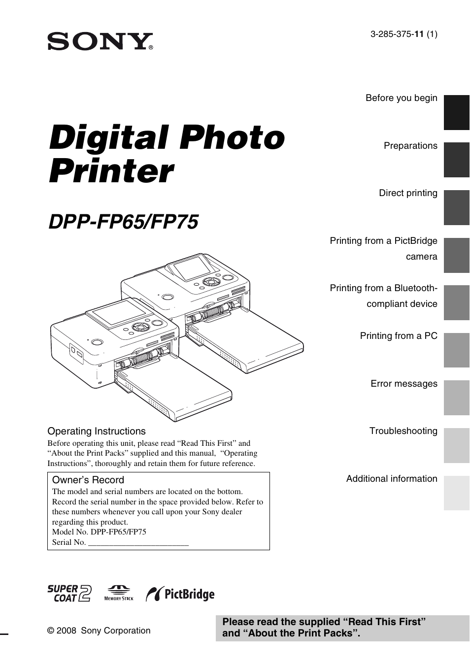 Sony DPP-FP65 User Manual | 72 pages