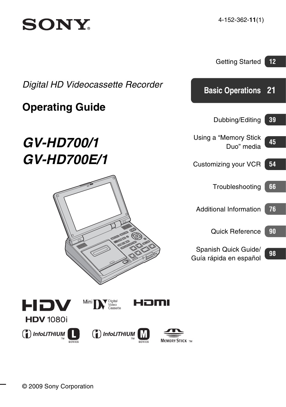 Sony GV-HD700E User Manual | 112 pages