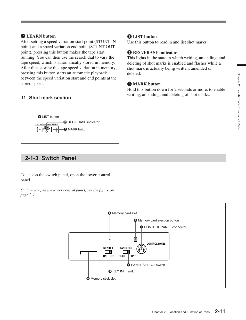 1-3 switch panel | Sony HDW-M2100 User Manual | Page 19 / 115
