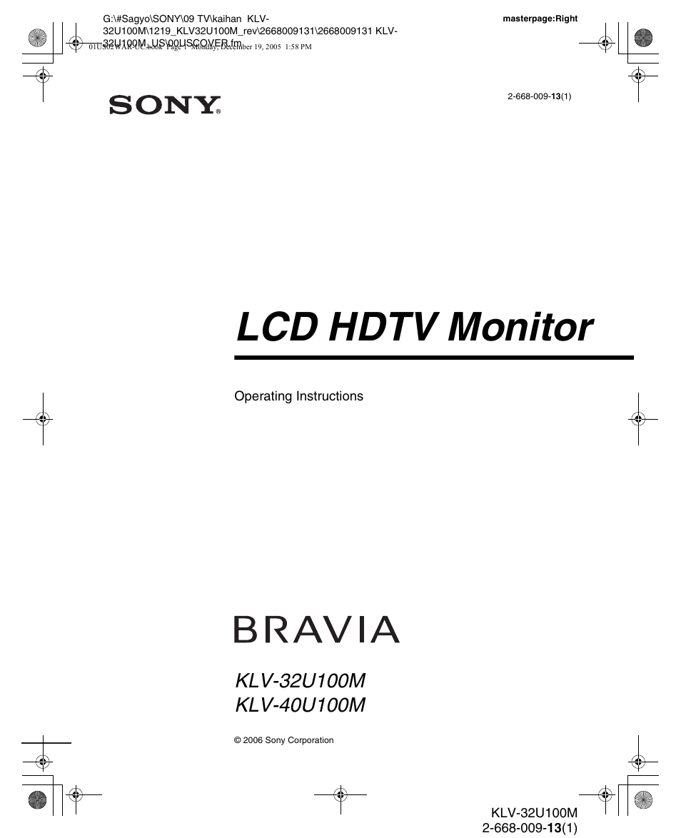 Sony KLV-40U100M User Manual | 48 pages
