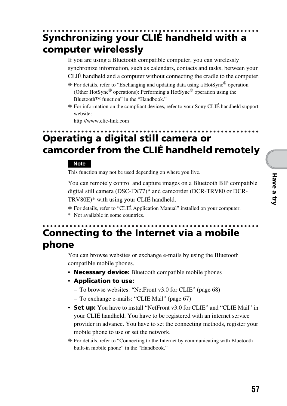 Connecting to the internet via a mobile phone | Sony PEG-TG50 User Manual | Page 57 / 100