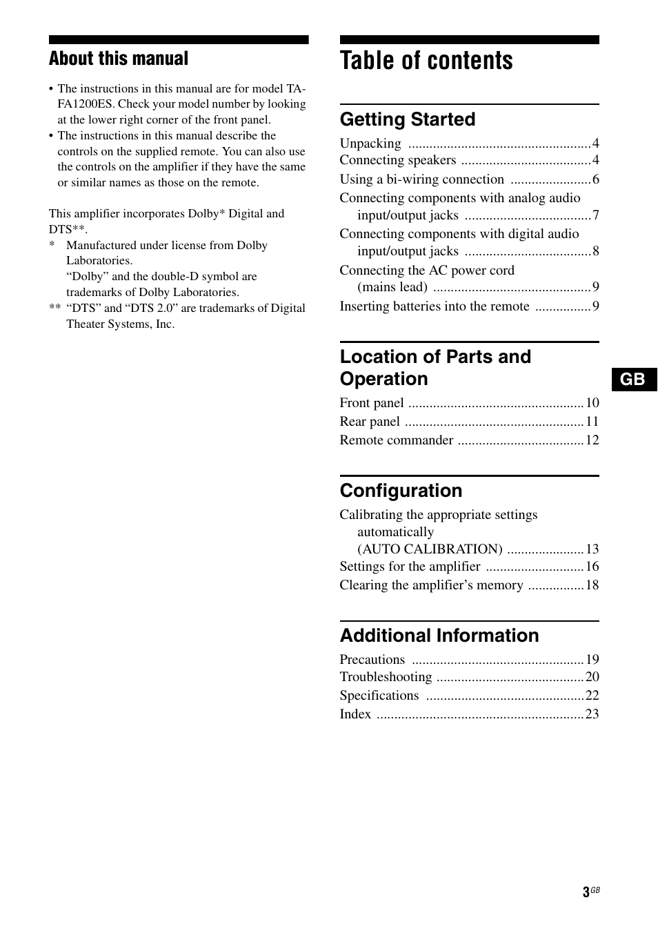 Sony TA-FA1200ES User Manual | Page 3 / 91