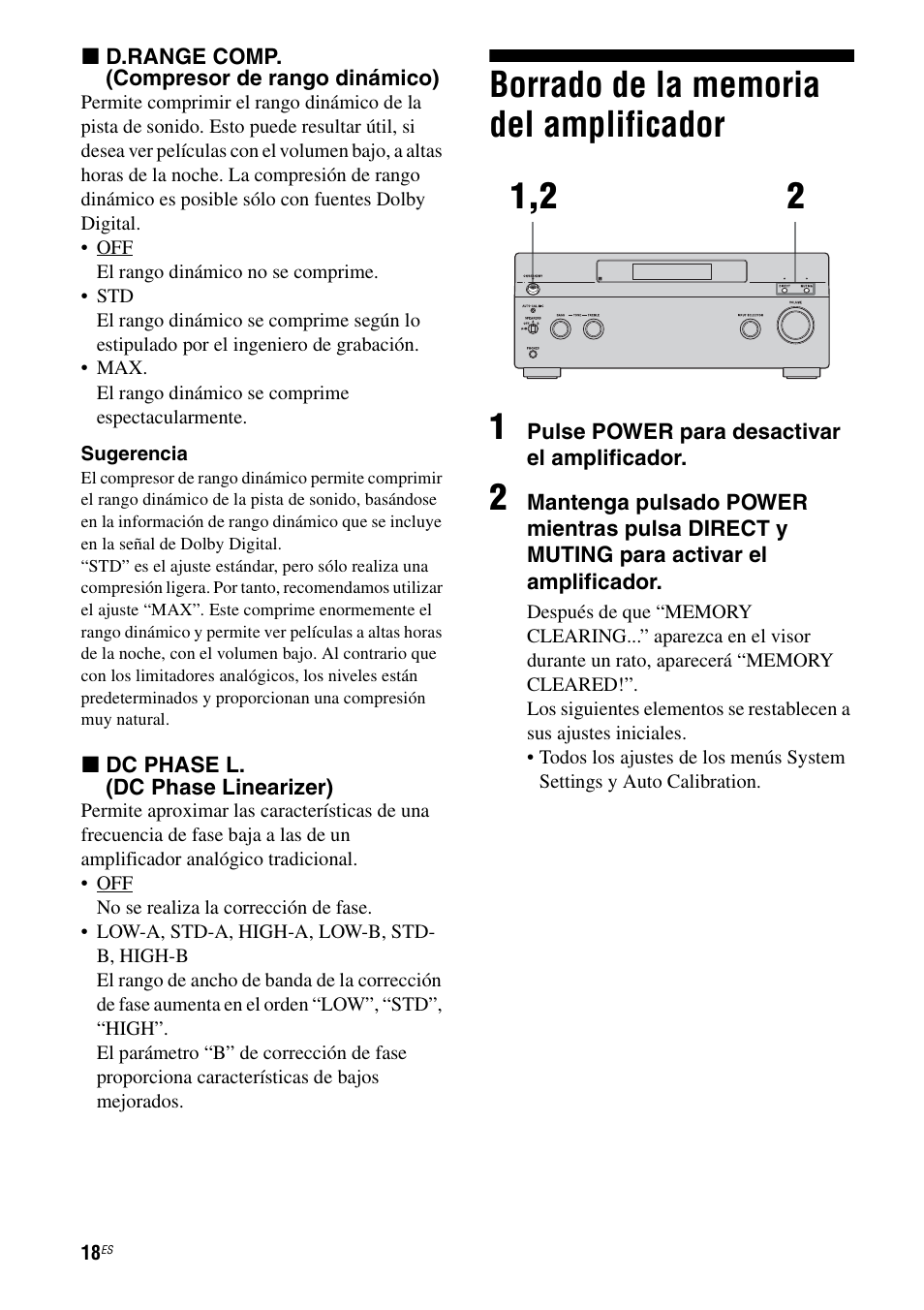 Borrado de la memoria del amplificador | Sony TA-FA1200ES User Manual | Page 40 / 91