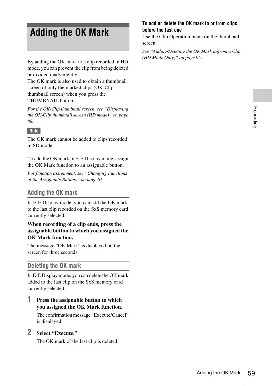 Adding the ok mark | Sony PMW-F3K User Manual | Page 59 / 164