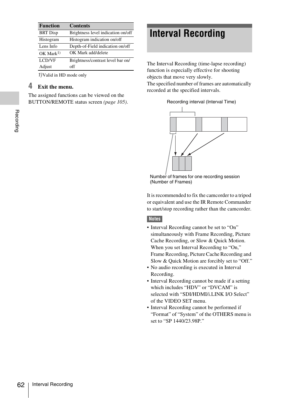Interval recording | Sony PMW-F3K User Manual | Page 62 / 164