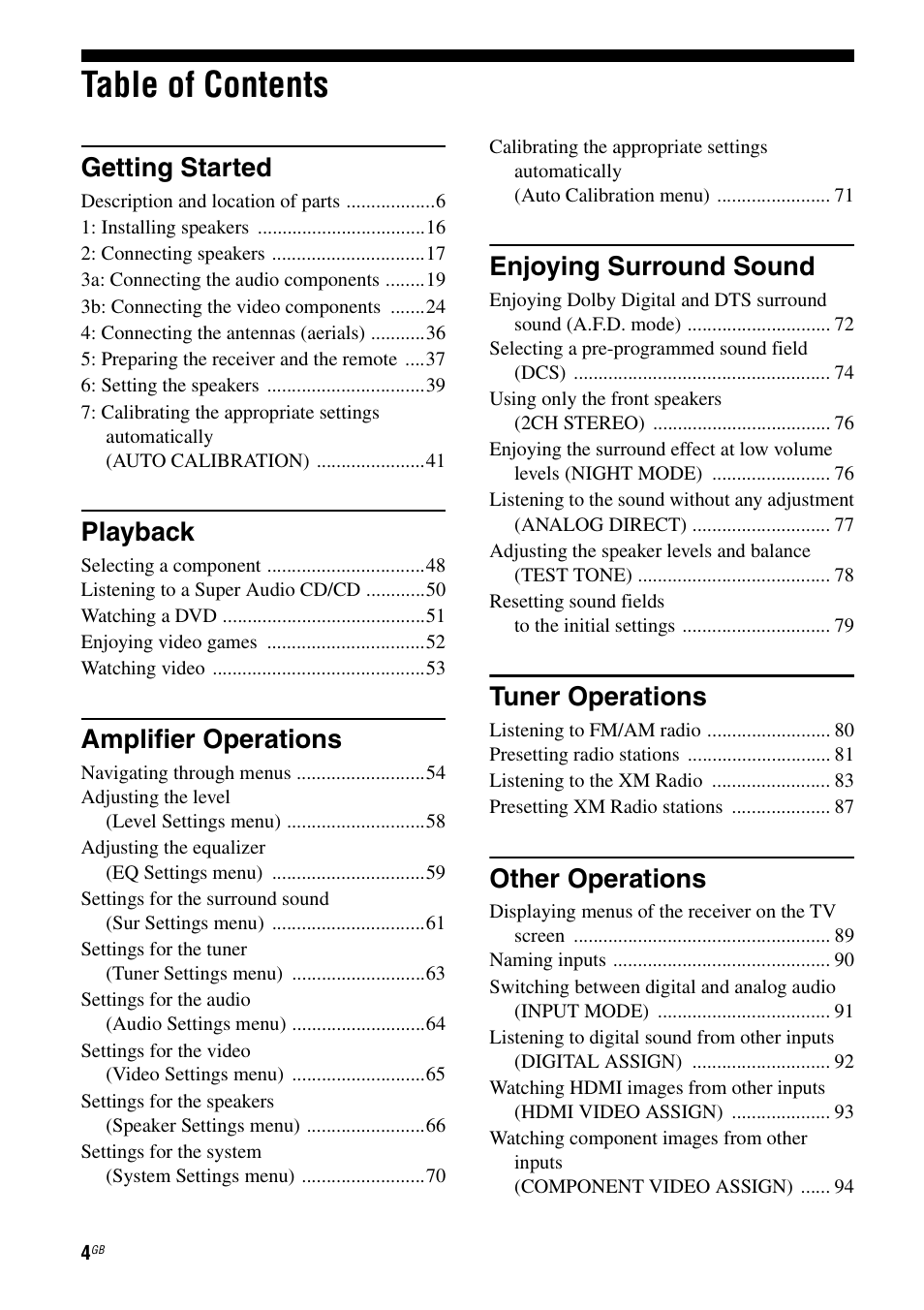Sony STR-DG1000 User Manual | Page 4 / 123