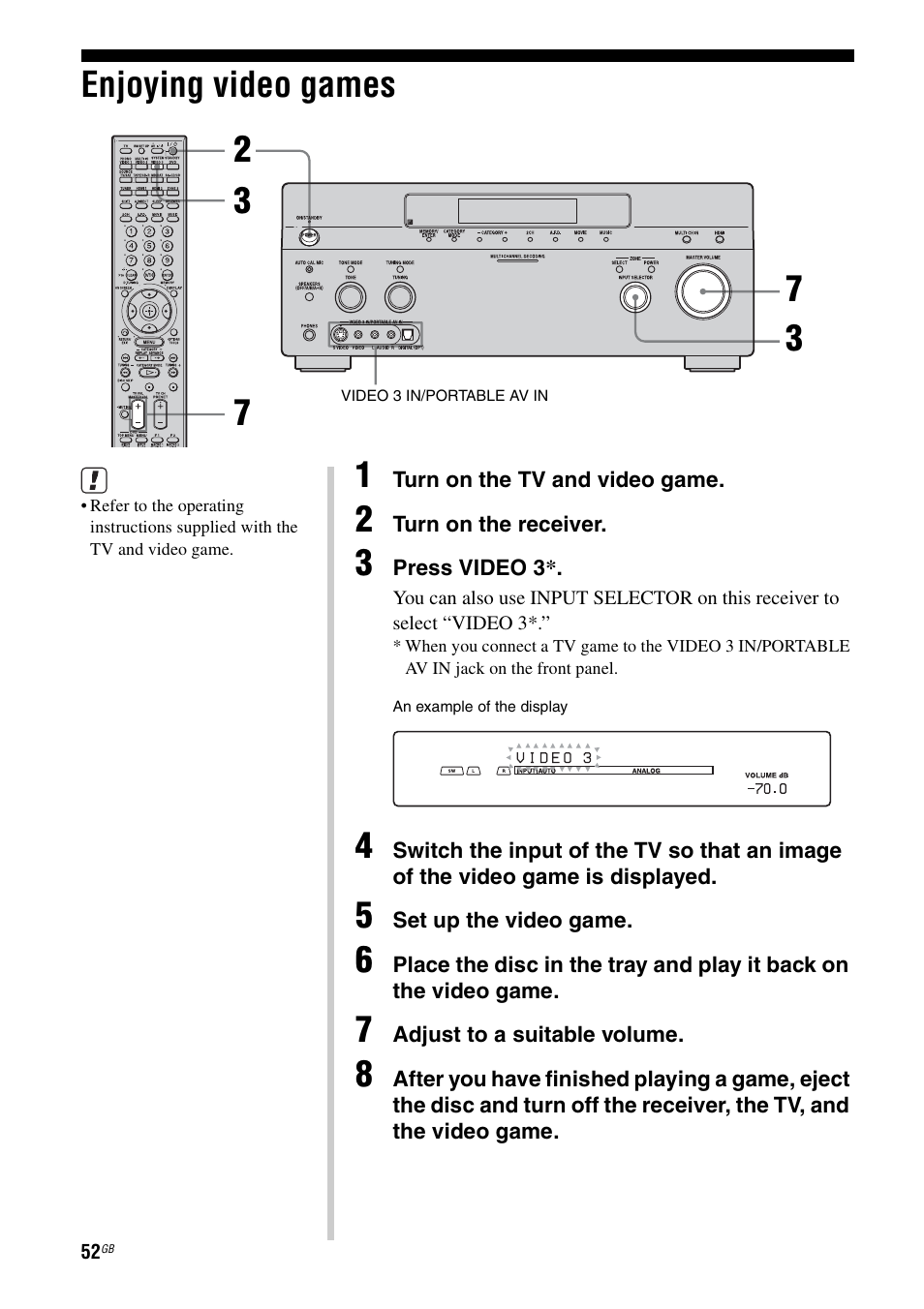 Enjoying video games | Sony STR-DG1000 User Manual | Page 52 / 123