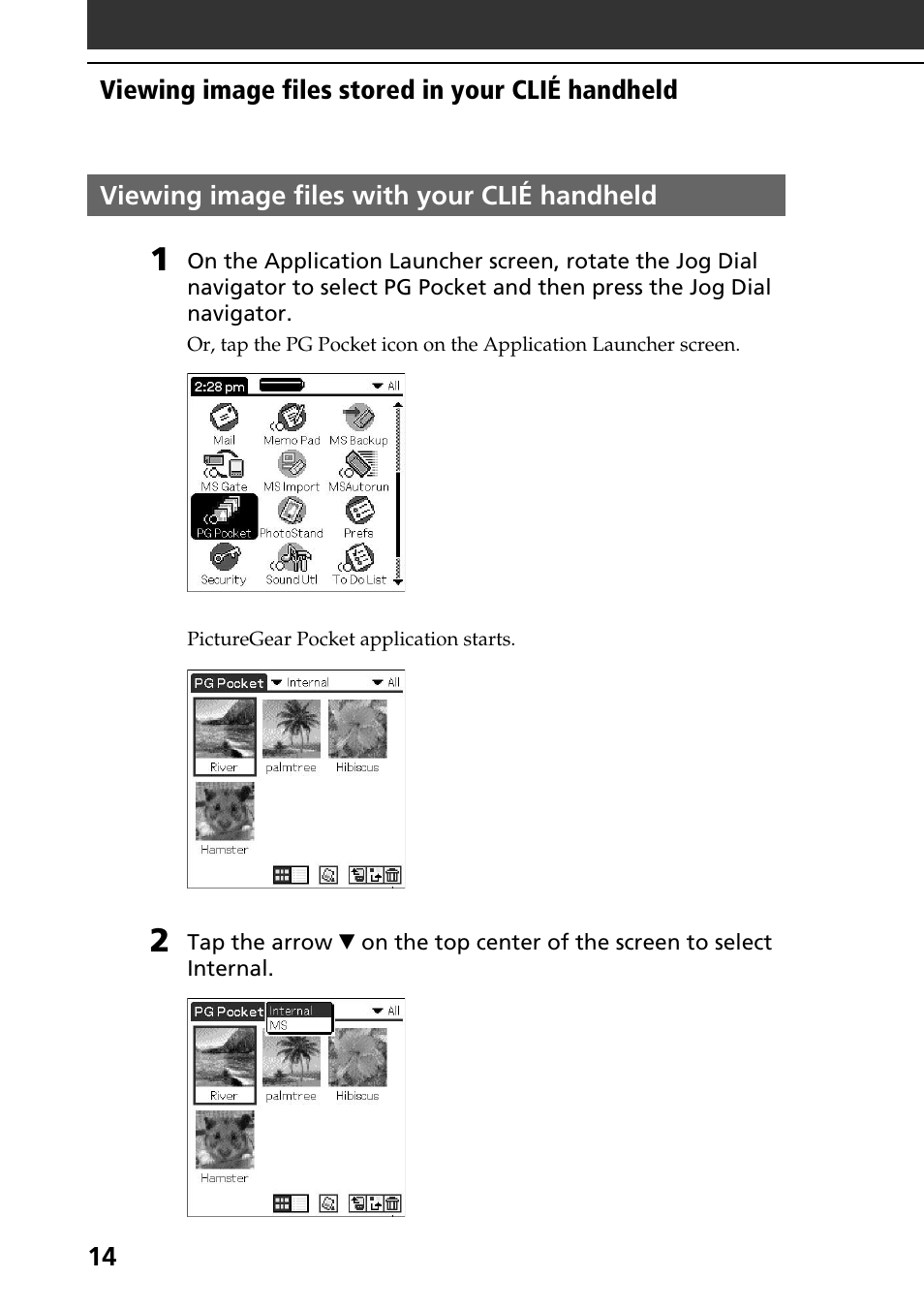 Viewing image files with your clié handheld | Sony PEG-T615C User Manual | Page 14 / 104