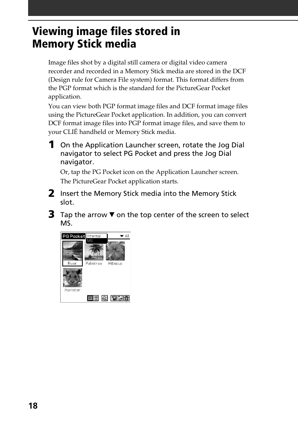 Viewing image files stored in memory stick media | Sony PEG-T615C User Manual | Page 18 / 104