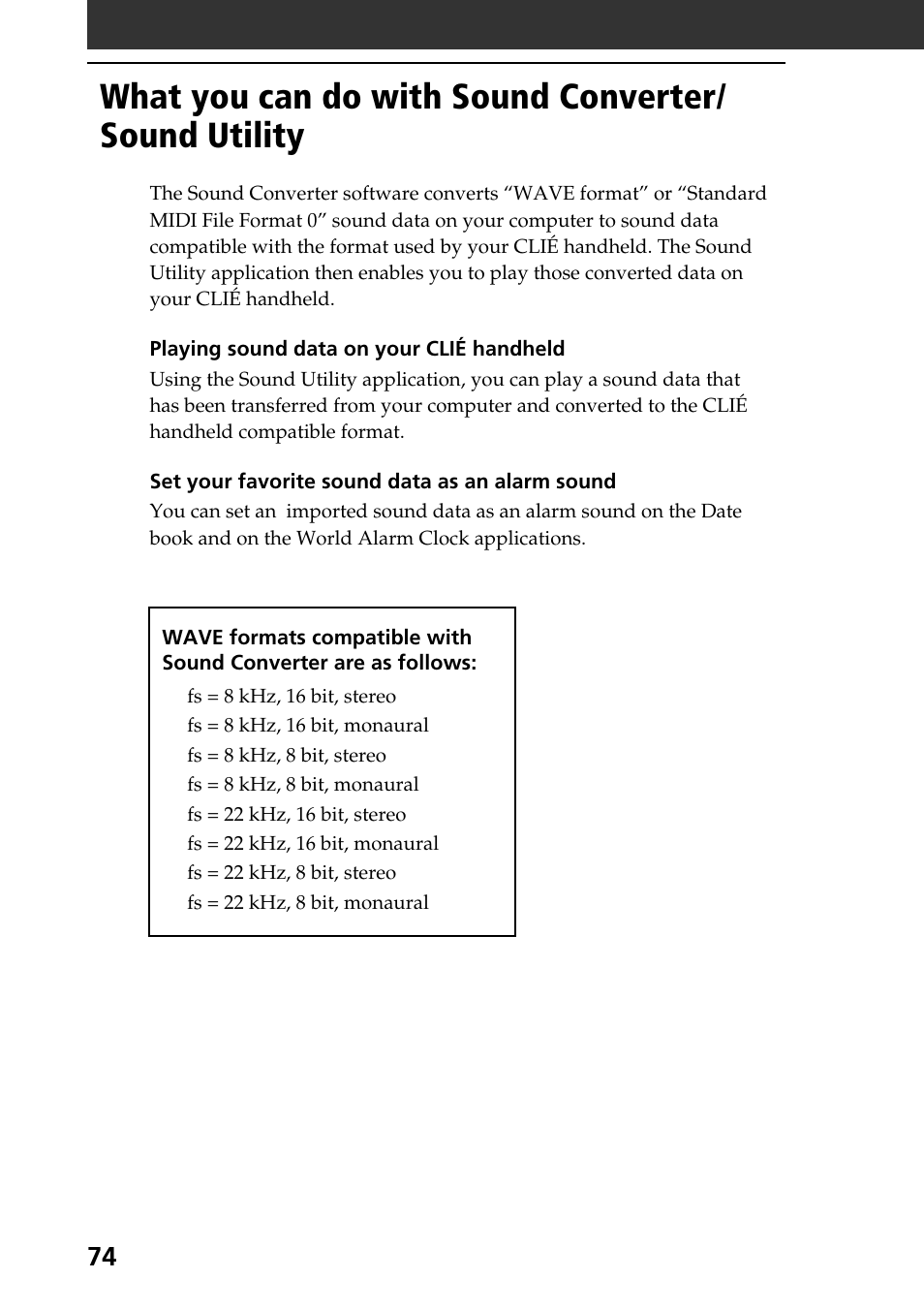 What you can do with sound converter/sound utility | Sony PEG-T615C User Manual | Page 74 / 104