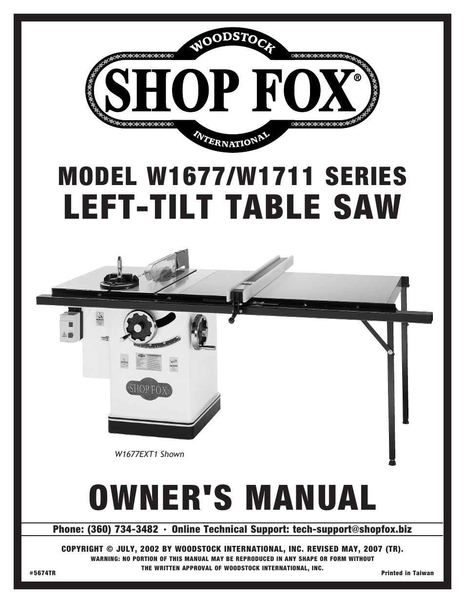 Woodstock SHOP FOX W1677 User Manual | 64 pages