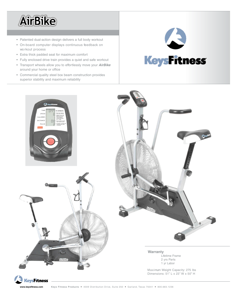 Keys Fitness AirBike Bicyle User Manual | 1 page