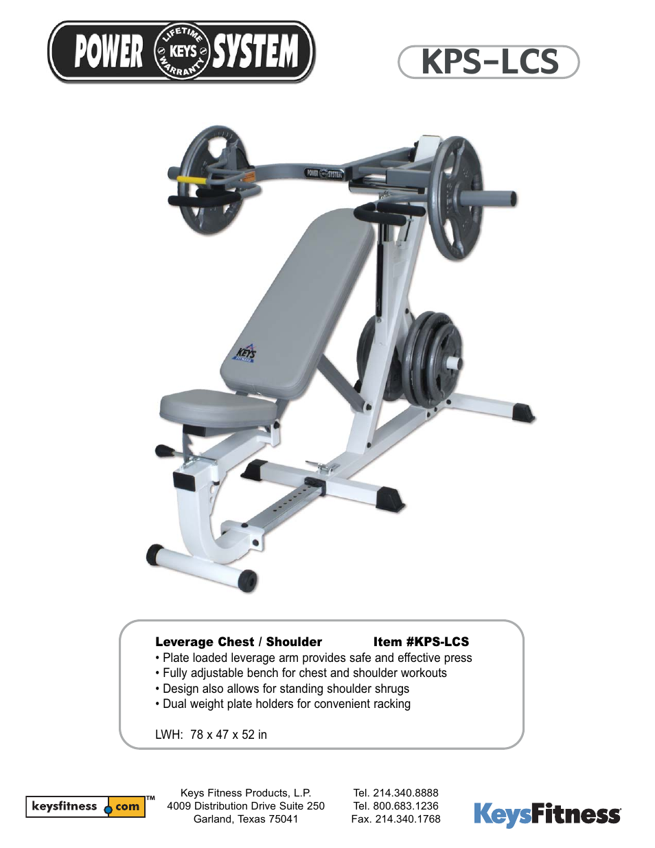 Keys Fitness KPS-LCS User Manual | 1 page