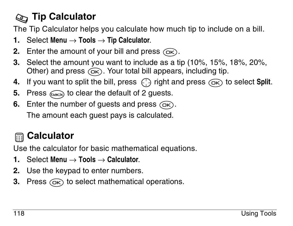 Tip calculator, Calculator | Kyocera 3200 series User Manual | Page 136 / 155