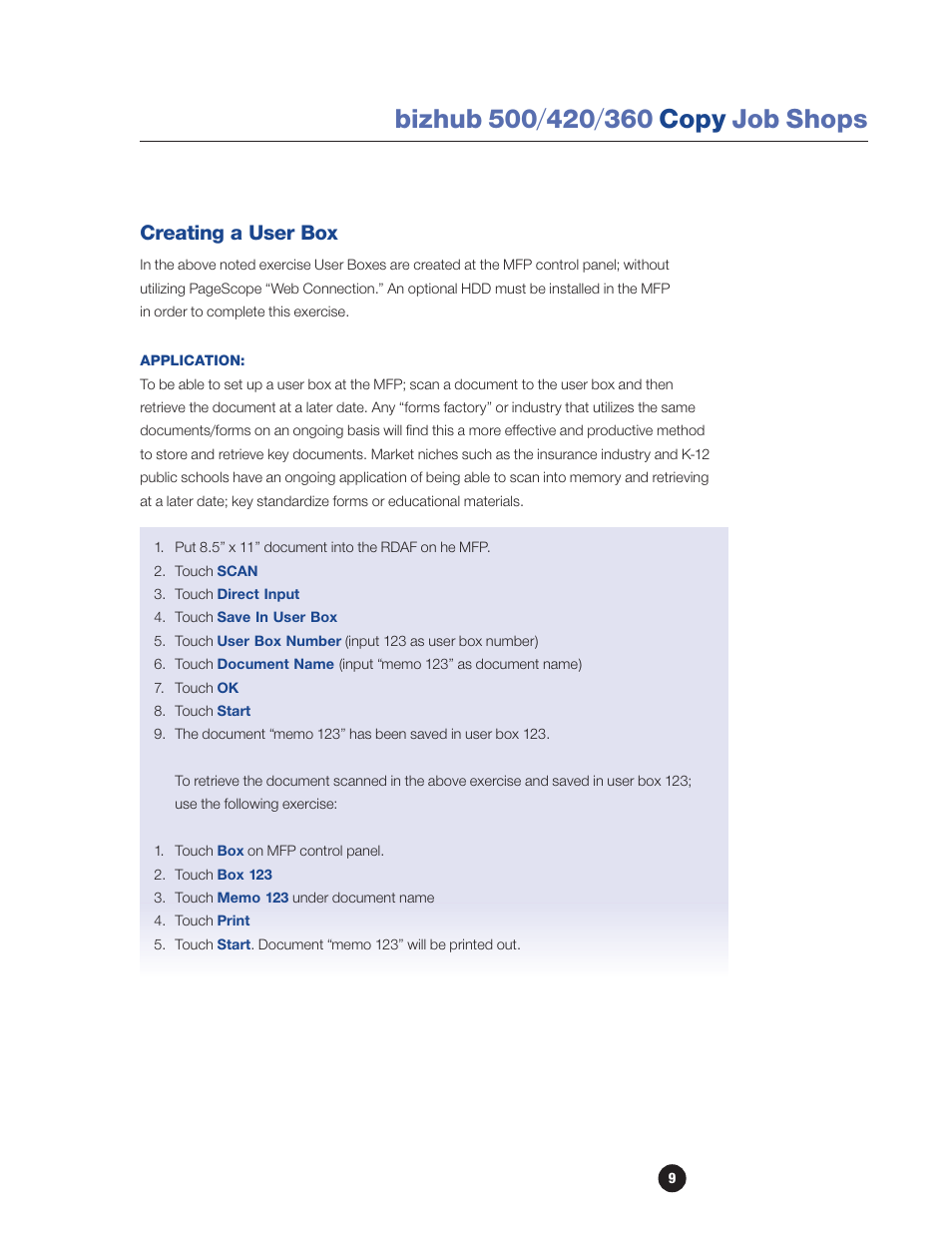 Creating a user box | Konica Minolta bizhub 360 User Manual | Page 11 / 16