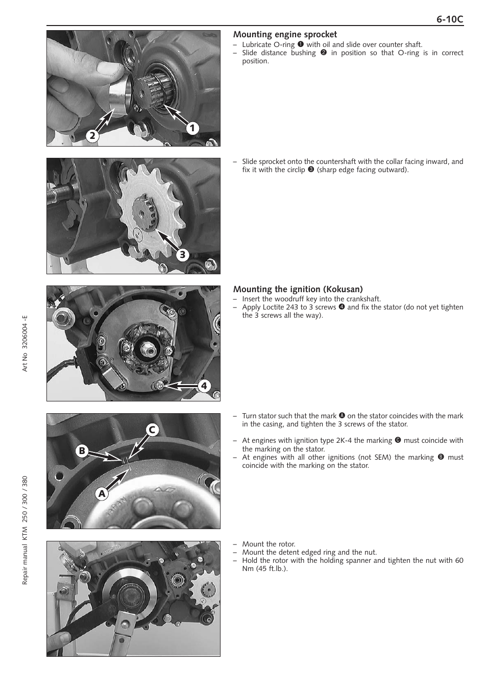 Mounting engine sprocket, Mounting the ignition (kokusan), 12 3 4 a b c | KTM 250 SX User Manual | Page 65 / 153