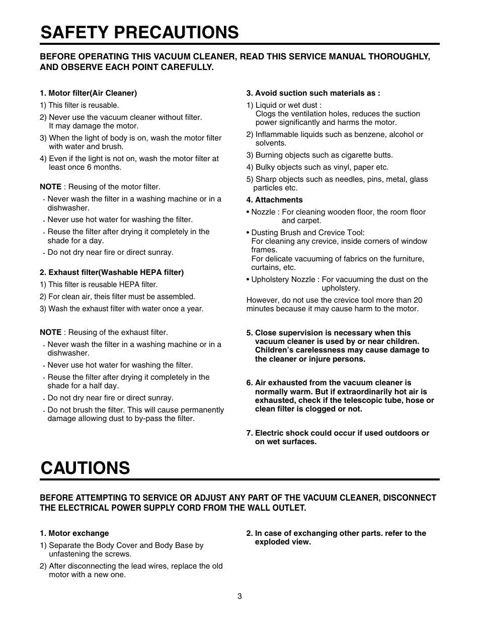 Safety precautions cautions | LG V-C7050HT User Manual | Page 3 / 23