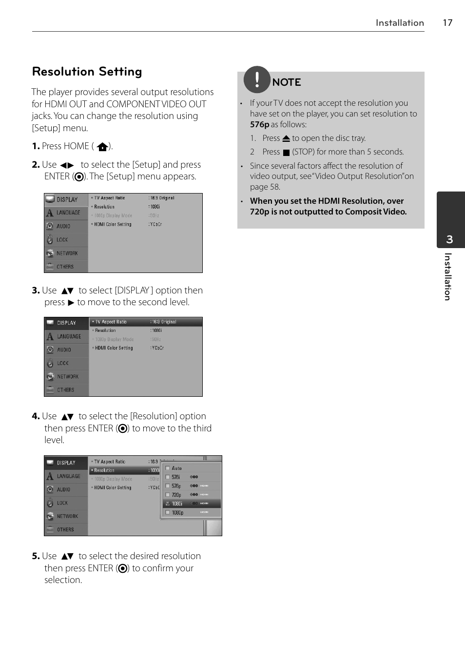 Resolution setting | LG BD678N User Manual | Page 17 / 72