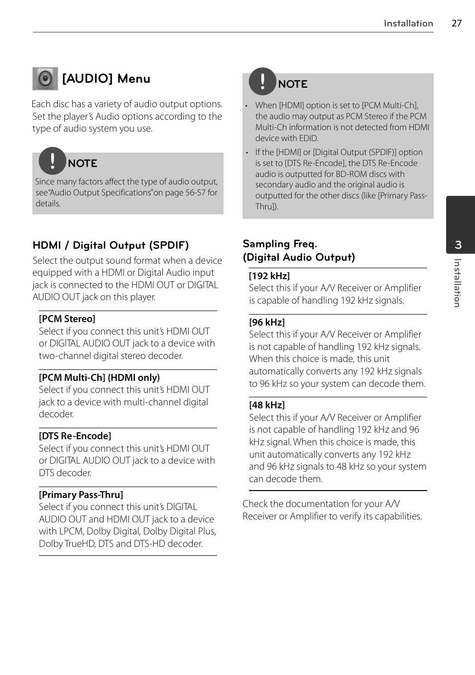 Audio] menu | LG BD678N User Manual | Page 27 / 72