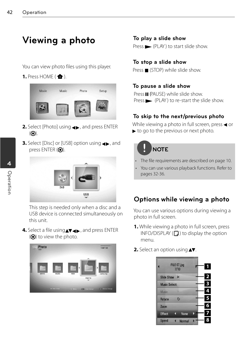 Viewing a photo, Options while viewing a photo | LG BD678N User Manual | Page 42 / 72