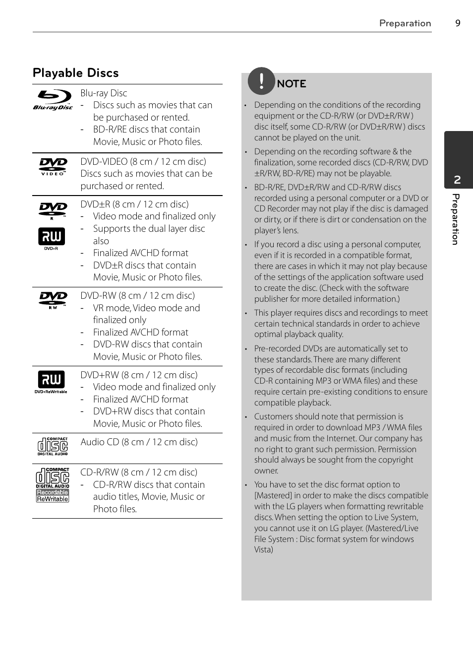 Playable discs | LG BD678N User Manual | Page 9 / 72