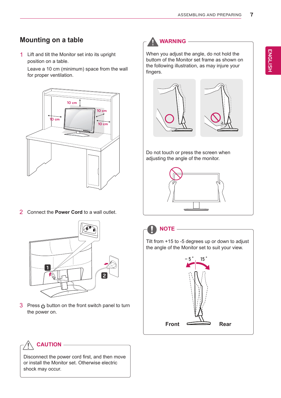 Mounting on a table | LG D2342P User Manual | Page 7 / 22