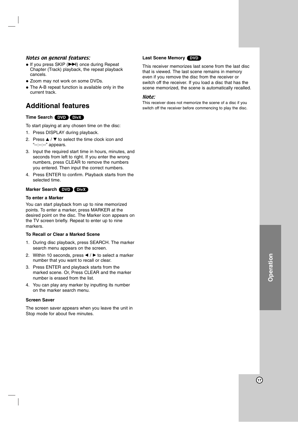 Additional features, Operation | LG LH-T755 User Manual | Page 17 / 29