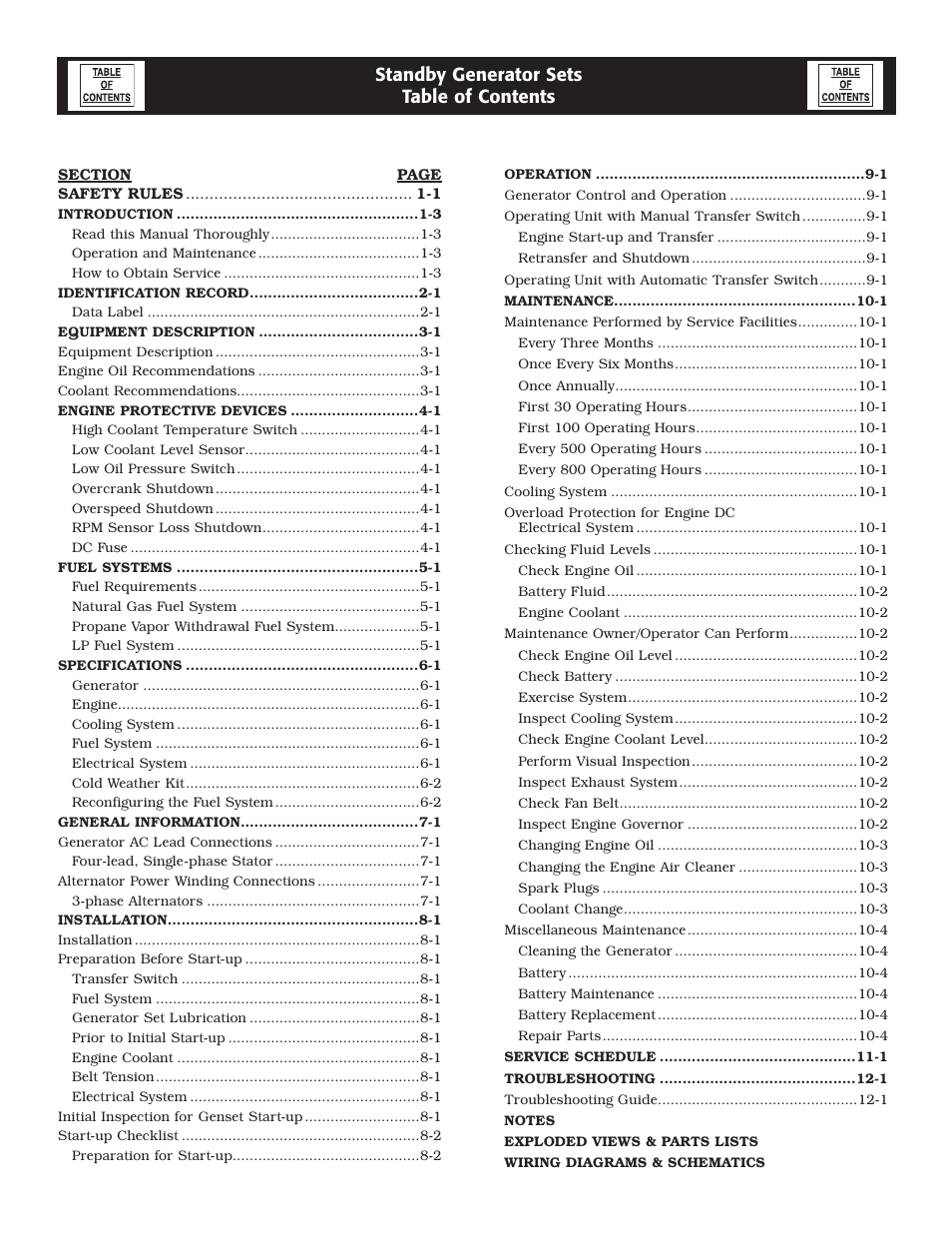 Standby generator sets table of contents | LG 30kW User Manual | Page 2 / 60