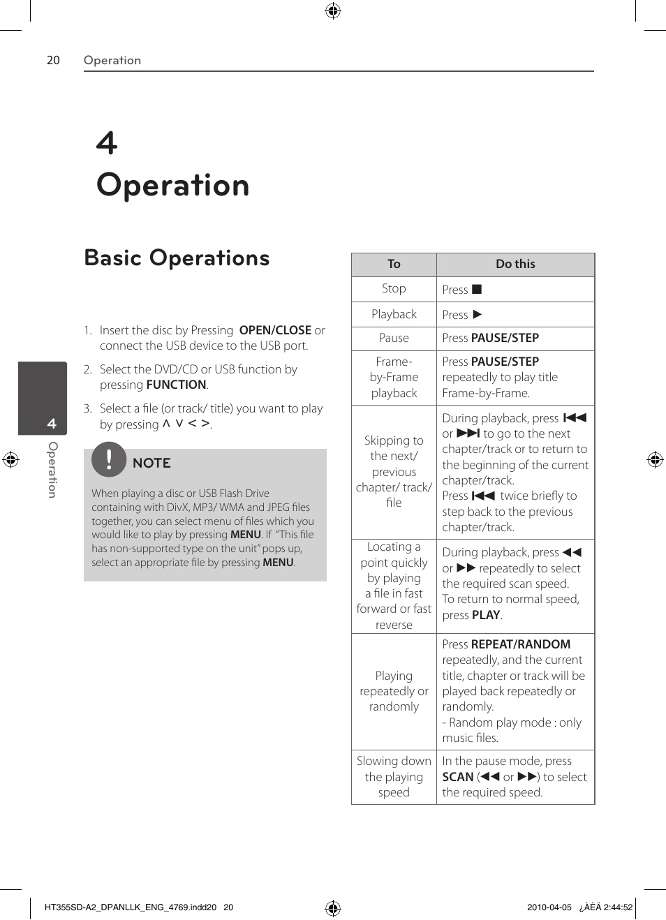 4operation, Basic operations | LG SH35SD-S User Manual | Page 20 / 32