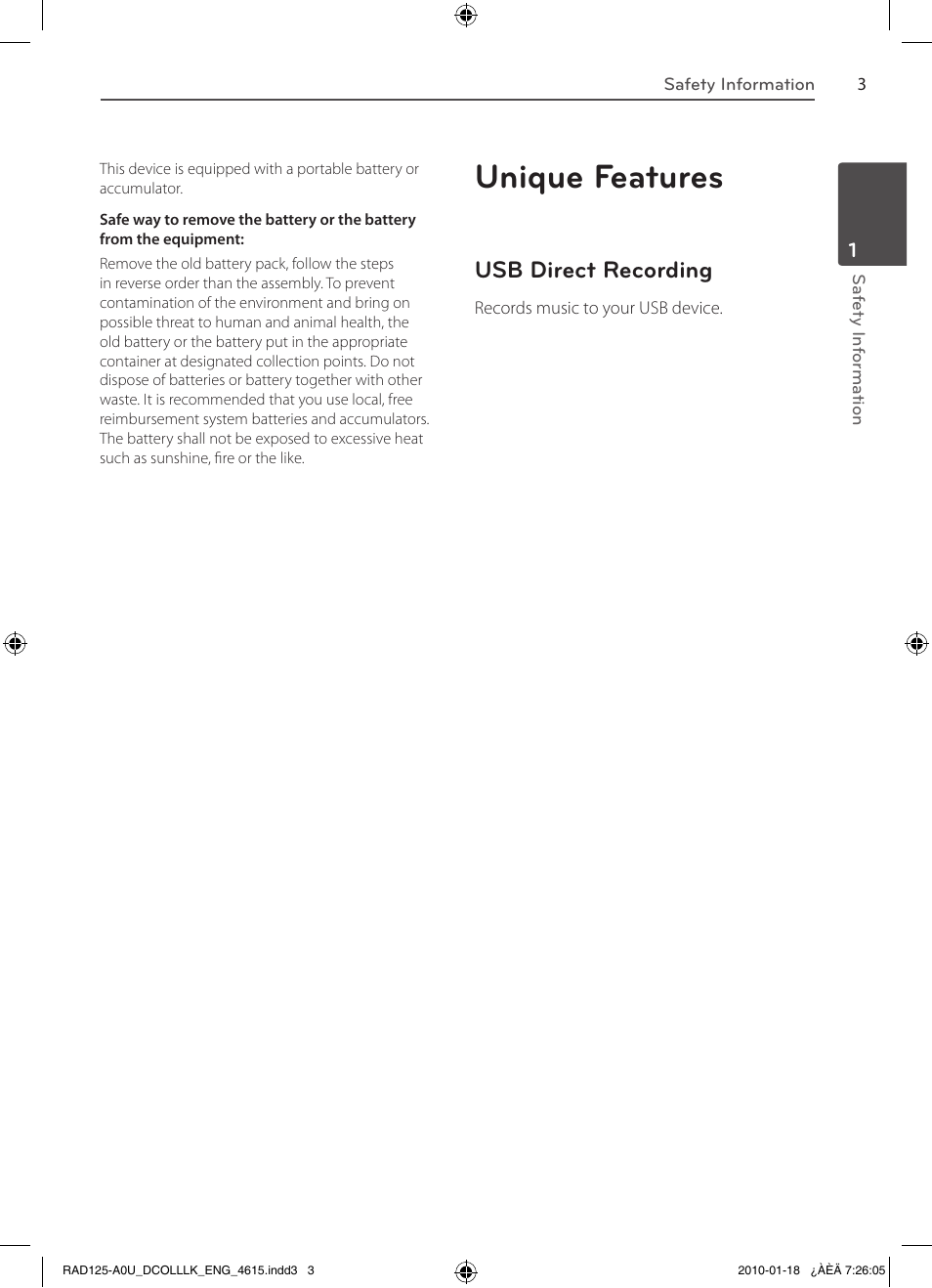 Unique features, Usb direct recording | LG RAS125F User Manual | Page 3 / 23